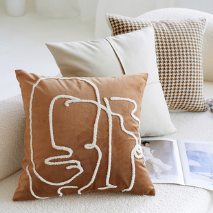 床上棕色奶油色复古北欧ins复古抱枕客厅沙发抱枕套床头靠垫含芯