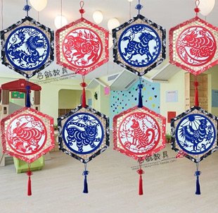 幼儿园教室布置走廊装 饰品吊饰中国风商场民族十二生肖竹网挂饰