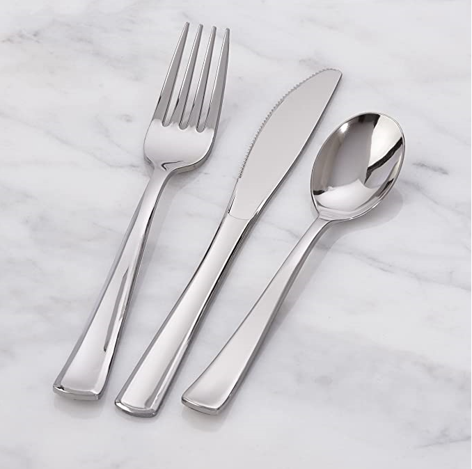 独立包装 电镀膜银色刀叉勺一次性勺子西餐勺子仿不锈钢塑料叉