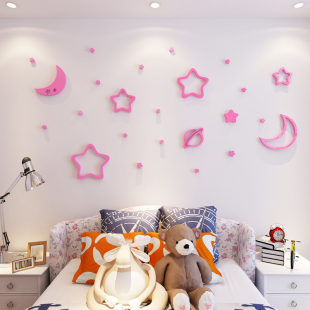 星星月亮亚克力3d立体墙贴儿童房贴纸客厅卧室天花板装 饰卡通贴画