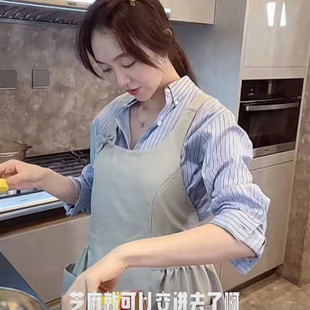 小红书姜妍同款 家用厨房防水一个蝴蝶结纯色围裙烘焙收腰显瘦罩衣