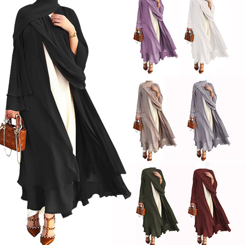 dress 女 中东阿拉伯大码 套装 雪纺长袖 女装 连衣裙迪拜旅游开衫 set
