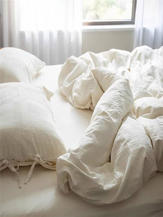 罗德梅科纯棉全棉四件套A类原棉床单日式 北欧风白色简约被套床品