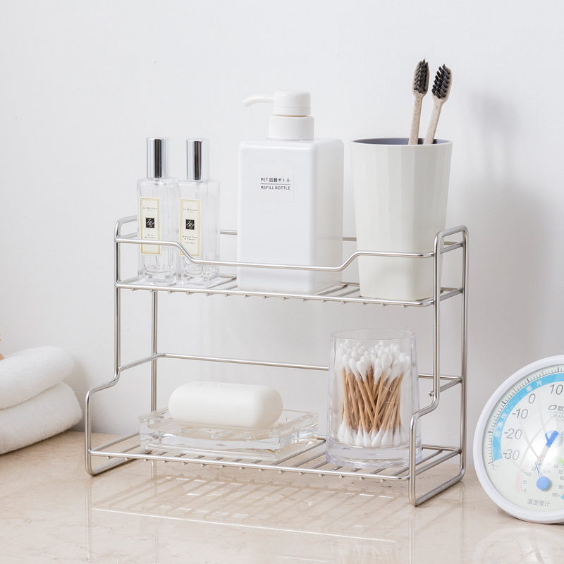 ORZ不锈钢桌面浴室卫生间日用品化妆品收纳架 沐浴露两层置物架子