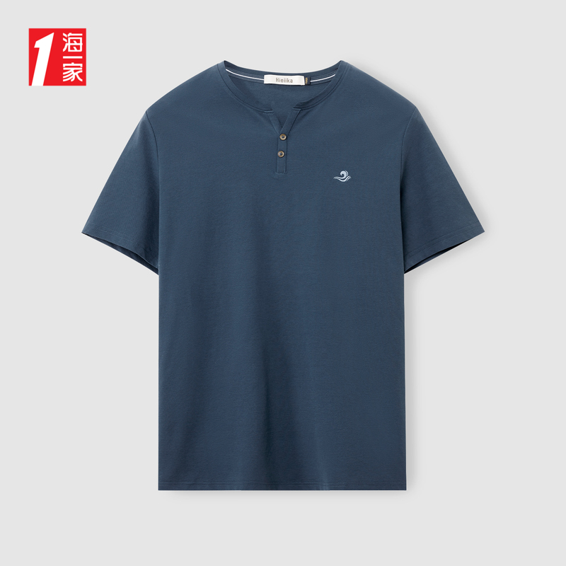T恤 短袖 新款 海一家舒适透气短T2024年夏季 简约纽扣领男士