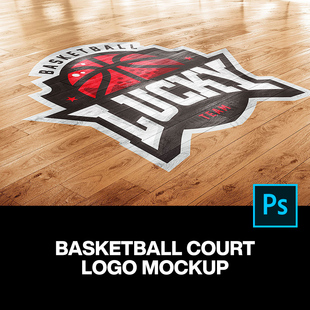 2款 篮球场实木地板队徽logo标识设计贴图ps样机素材展示效果图