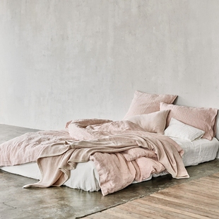 奢美品质 100%汉麻HEMP温暖粉色枕套床单床品四件套可定制纯色