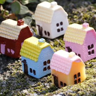 房屋迷你5色乡村小房子创意摄影彩绘小屋装 饰摆件 微景观卡通中式