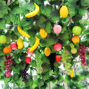 仿真水果蔬菜大葡萄藤条叶子装 饰绢花卉苹果桃桔子绿植物蔓藤吊顶