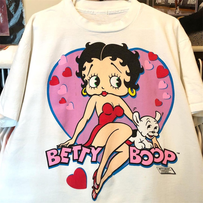 betty boop贝蒂小姐与小狗pudgy短袖 T恤夏季 潮牌男女情侣ins超火