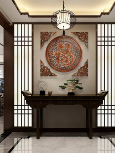 客厅玄关壁挂圆形康熙福字装 饰画实木香樟木雕刻 东阳木雕挂件中式