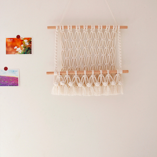 北欧手工编织挂毯收纳置物袋网兜儿童房玩具墙面装 饰创意棉绳壁挂