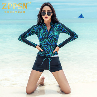 轻奢品牌ZPPSN长袖 分体泳衣女保守遮肚显瘦大码 防晒温泉运动泳装