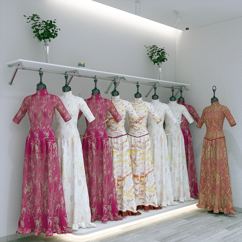 中式 婚纱架汉服展示架影楼壁挂式 礼服架子上墙挂衣架唐装 旗袍货架