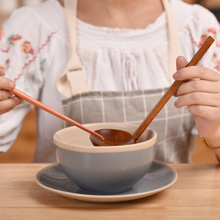 禾匠热销日式 拉面汤勺长柄镂空大漏勺实木龟甲火锅厨房餐饮工具