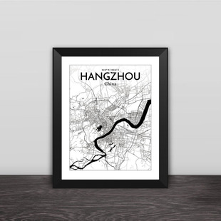中国城市系列相框杭州地图照片墙家居装 饰客厅桌摆台挂框实木壁画