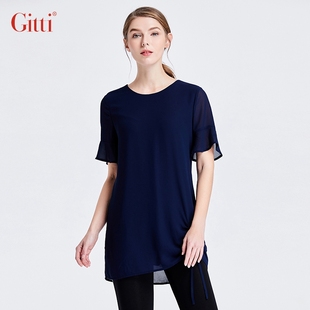 T恤衫 显瘦短袖 Gitti 中长女大码 纯色喇叭袖 吉蒂夏款 雪纺衫 G191343
