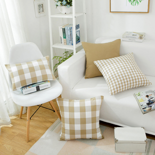 北欧风格 简约现代长条纹格子沙发抱枕套长方形靠垫地中海靠枕布艺