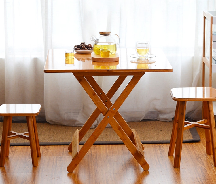 折叠桌木家用桌子户外便携式 饭桌学习桌收纳正方形桌子 楠竹免安装