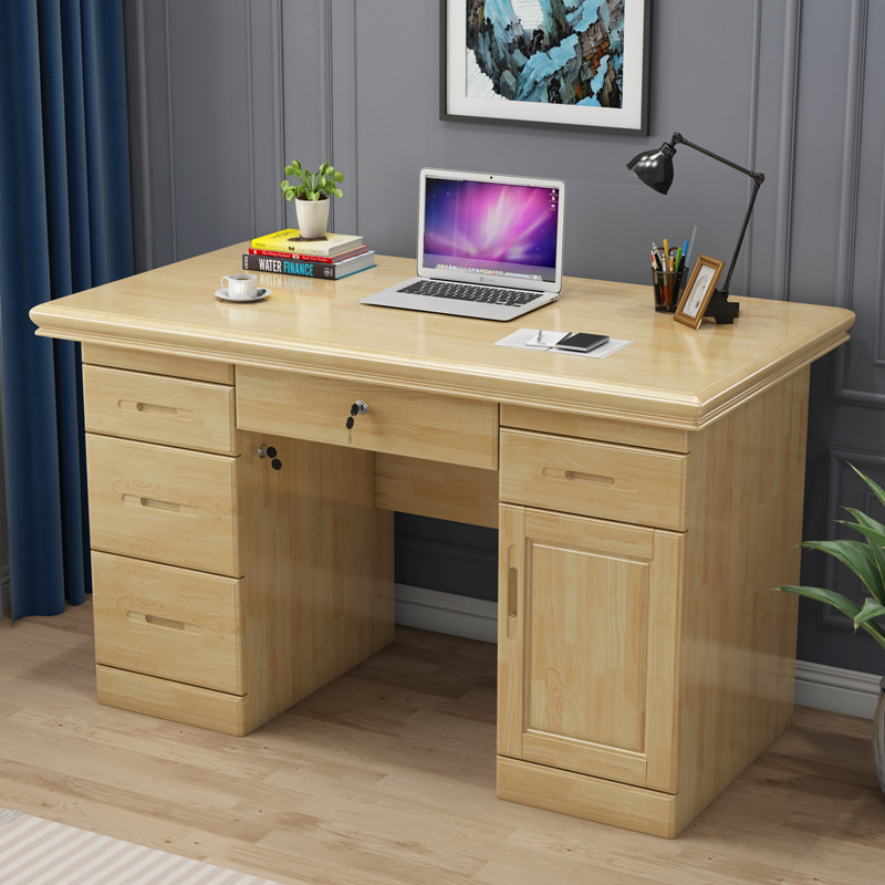 新中式 实木书桌家用1.2米电脑桌原木大容量书房办公桌学生写字台