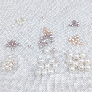 9mm裸珠大孔小颗diy材料散珠 天然淡水小米珠圆形真珍珠散装