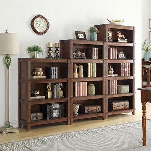 实木书柜置物架组合书架欧式 办公落地书橱客厅柜子储物柜 简约美式