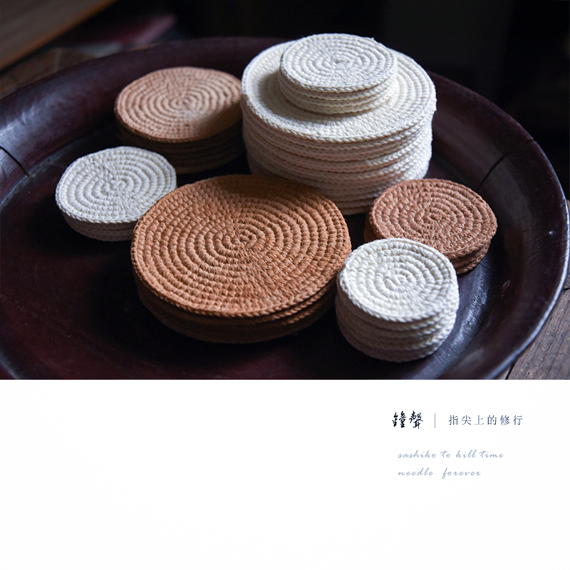 原创 日式 刺子绣 紫砂壶 主人杯垫隔热圆形茶杯托 手工勾边养壶垫
