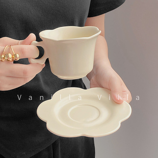 Vanilla高颜值花朵马克杯可爱ins风水杯陶瓷咖啡杯下午茶杯碟套装