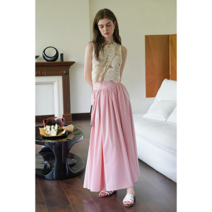 复古气质高级粉色遮肉长裙 遮胯显瘦收腰半身裙女 Miorastudio法式