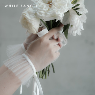 婚礼旅拍复古线条优雅网纱新娘礼物 手套 FANGLE WHITE 风琴