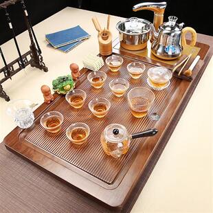 轻奢高端 玻璃功夫茶具套装 家用平板茶盘实木全自动一体烧水茶