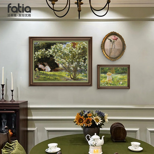 莫奈装 饰画餐厅复古挂画美式 油画法式 客厅背景墙小众艺术组合壁画