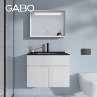 岩板浴室柜组合小户型卫生间洗漱台实木镜柜盆挂墙式 G60 观博GABO