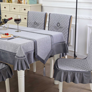 家用桌布布艺餐桌椅子套罩凳子长方形餐桌布椅套椅垫套装 简约现代