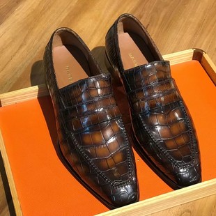 皮鞋 男士 奢侈品定制进口手工擦色南非尼罗鳄肚皮固特异鞋 商务正装