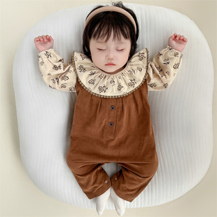 婴儿春装 韩版 满月超洋气背带裤 两件套周岁春款 爬服套装 连体衣 衬衫