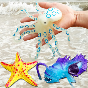软体海洋动物模型夜光八爪鱼章鱼鹦鹉螺海豚大白鲨安康鱼儿童玩具