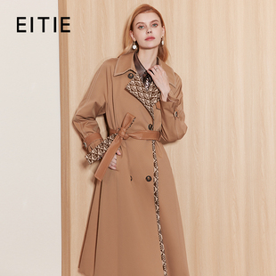 EITIE爱特爱拼接设计时尚 英伦休闲宽松收腰长款 风衣外套23秋新款