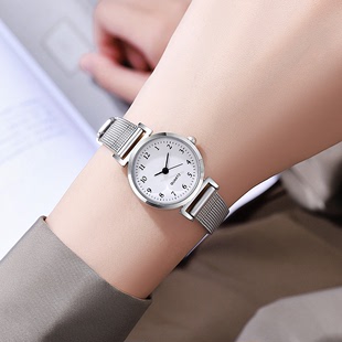 简约韩版 女士手表学生礼物考试专用数字小巧气质网带石英手表女