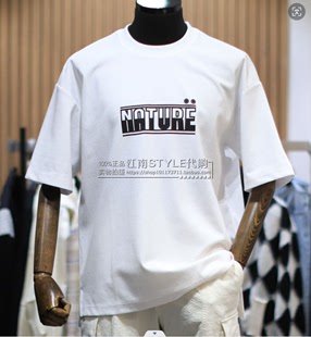 2024年夏季 BON韩国代购 圆领白色卡通字母宽松青春流行短袖 T恤潮男