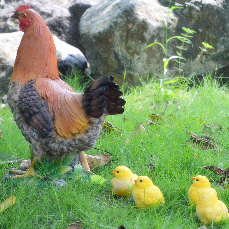仿真公鸡母鸡小鸡摆件花园工艺品园林草地摆设景区造景山鸡装 饰品