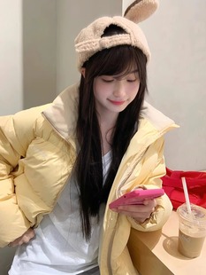奶黄色立领羽绒棉服外套女秋冬季 韩系学生面包服宽松加厚棉衣棉袄