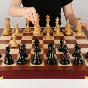 国际象棋高档套装 木质折叠棋盘超大号棋子比赛专用王高11cm