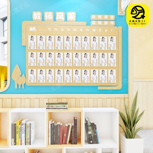 PVC木纹印刷教师风采展示栏幼儿园墙贴装 饰展示板环创室内宣传栏