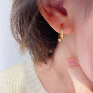 韩国流行10K黄金耳环女 个性 时尚 镶钻交叉彩金耳扣潮礼物