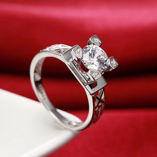 银镀白金铂金埃菲尔铁塔款 订婚结婚戒指 莫桑钻石戒指18K金女款