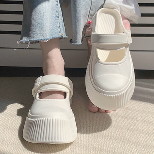 细细条 韩版 女夏季 外穿防滑两穿包头凉拖鞋 百搭玛丽珍小白鞋 时尚