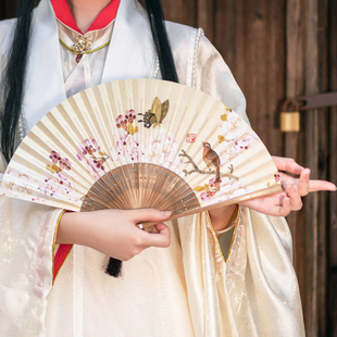 故宫系列 中国风折扇手绘穿纸串面扇出国礼品古风舞蹈汉服小扇子