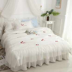 床单全棉纯棉公主风蕾丝花边床裙夏季 小清新 白色床上四件套网红款