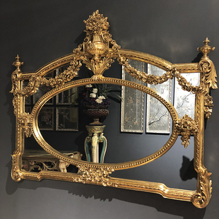 欧式 复古玄关镜雕花壁炉镜法式 客厅壁挂家用巴洛克古典艺术装 饰镜